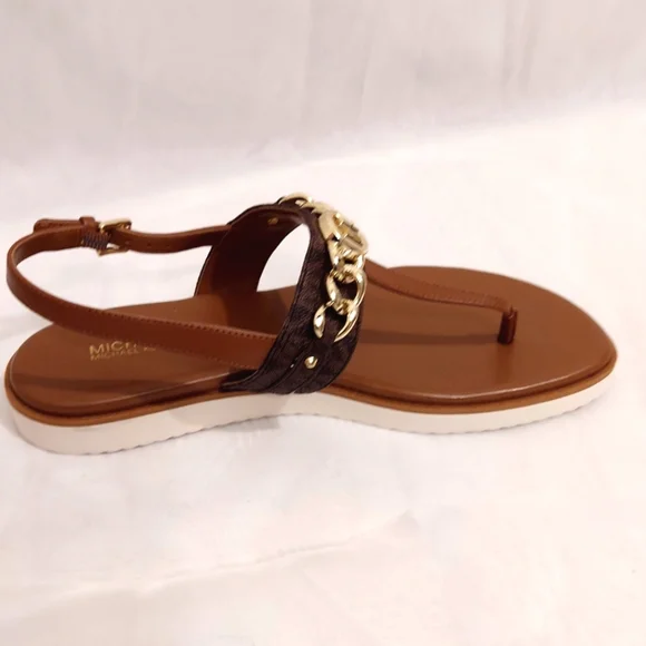 NWB Michael Kors Brown Monogram Chain Sandals Size 9 - Picture 3 of 4